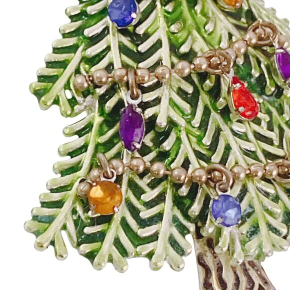 Signed Avon 2008 5th Annual Christmas Tree Brooch Green Enamel Rhinestones - Picture 4 of 11